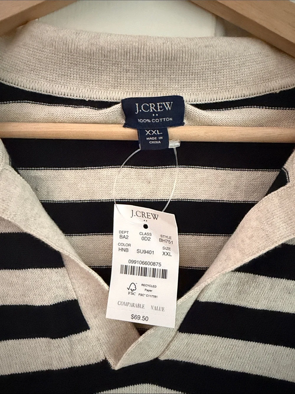 J. Crew Navy and Cream Striped Polo Shirt Men’s